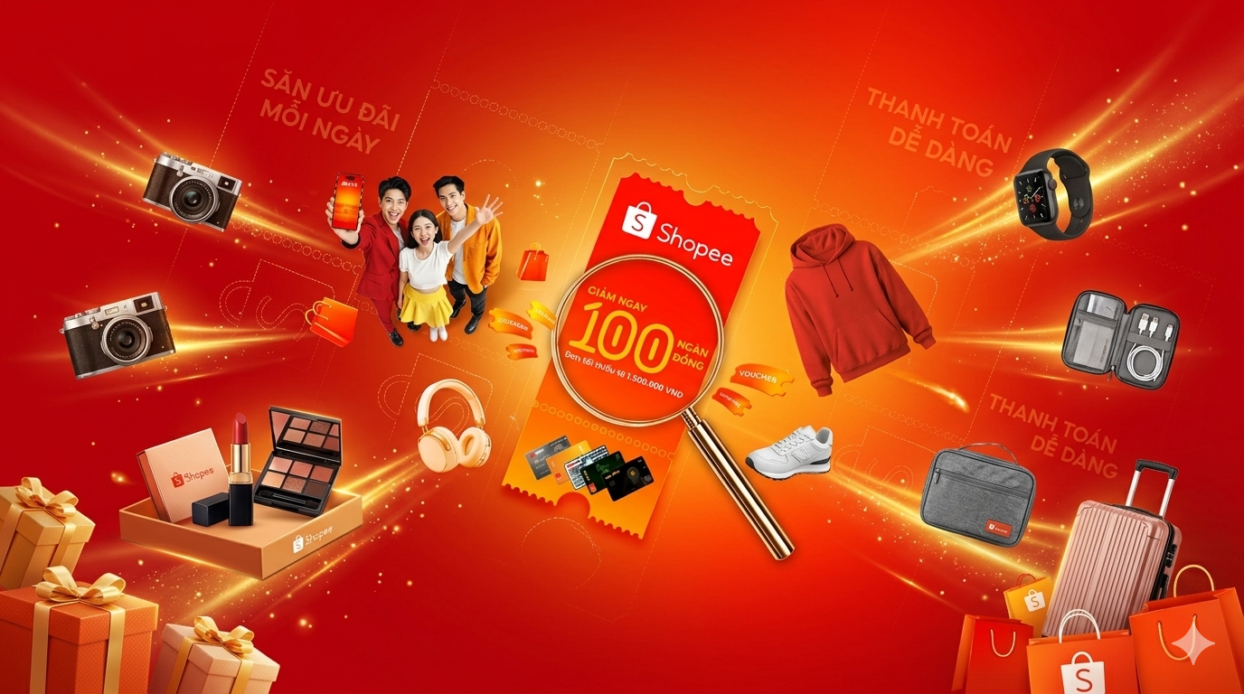 Giảm ngay 100.000VNĐ cho đơn hàng SHOPEE khi chi tiêu từ 1,5 triệu đồng