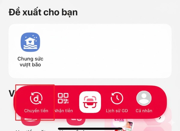 Truy cập vào phần “Chuyển tiền”